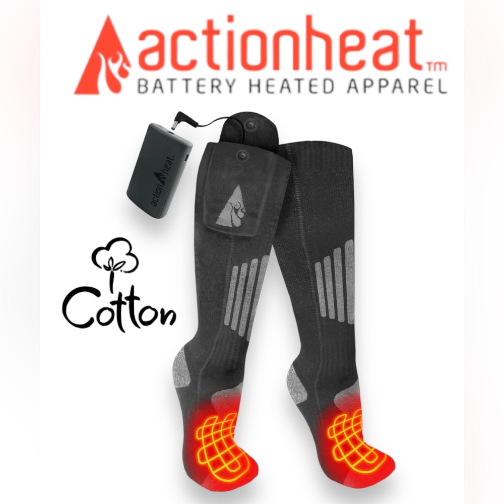 XXL NEW ActionHeat 3.7V Cotton Rechargeable Heated Socks 2.0 with Remote